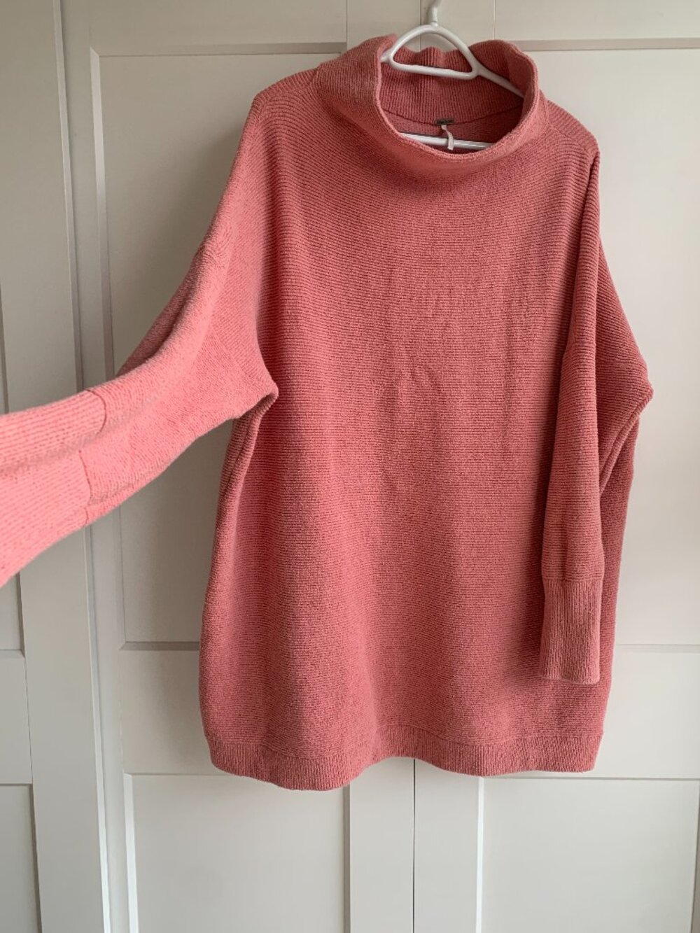 Free People Ottoman Slouchy Tunic Sun Sand Pink Size L Ribbed Knit Sweater